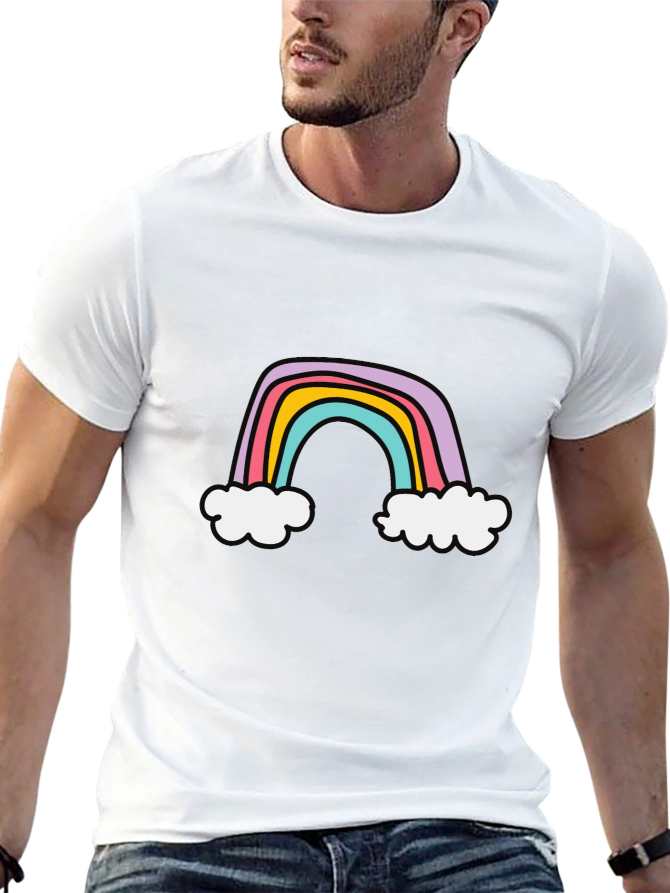 Rainbow Graphic Tee - Soft Cotton Blend Casual Style