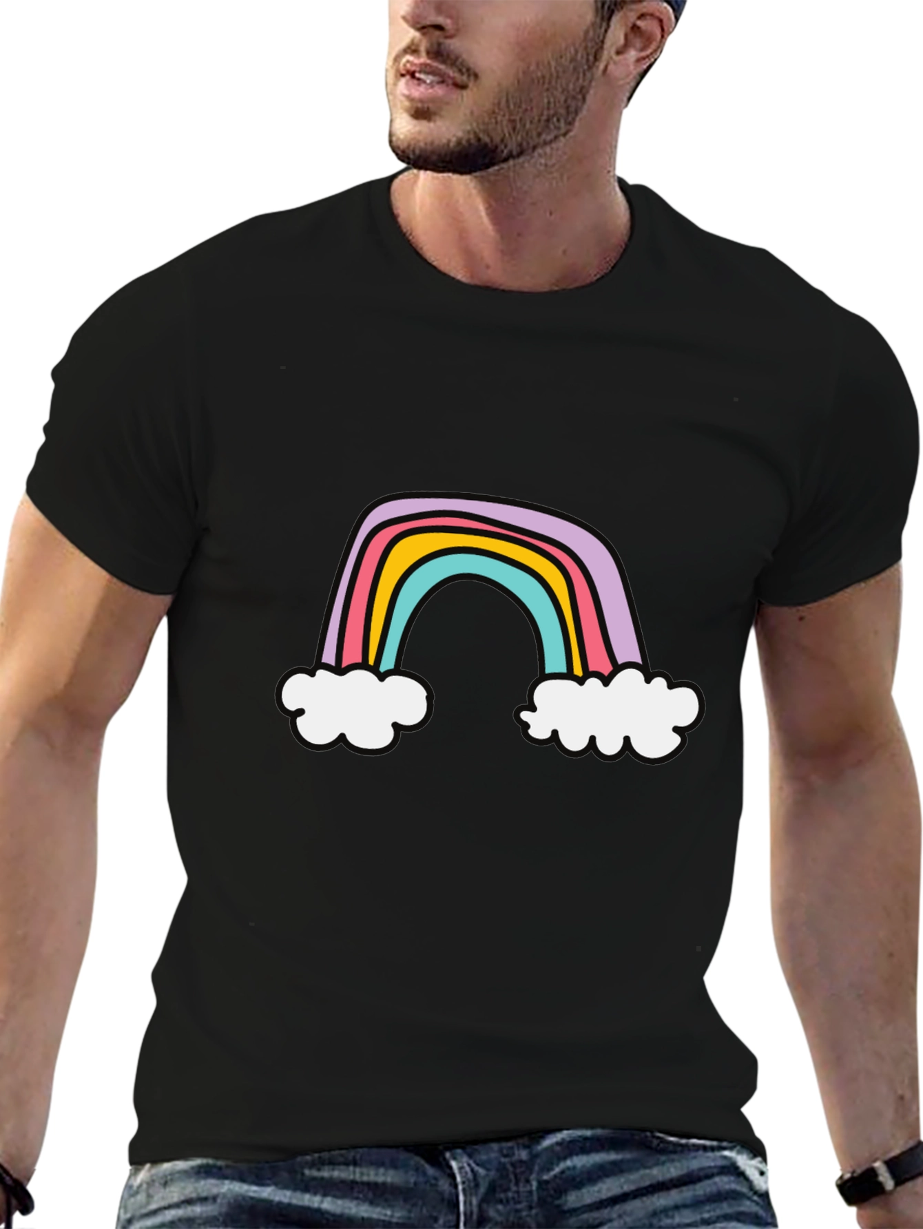 Rainbow Graphic Tee - Soft Cotton Blend Casual Style