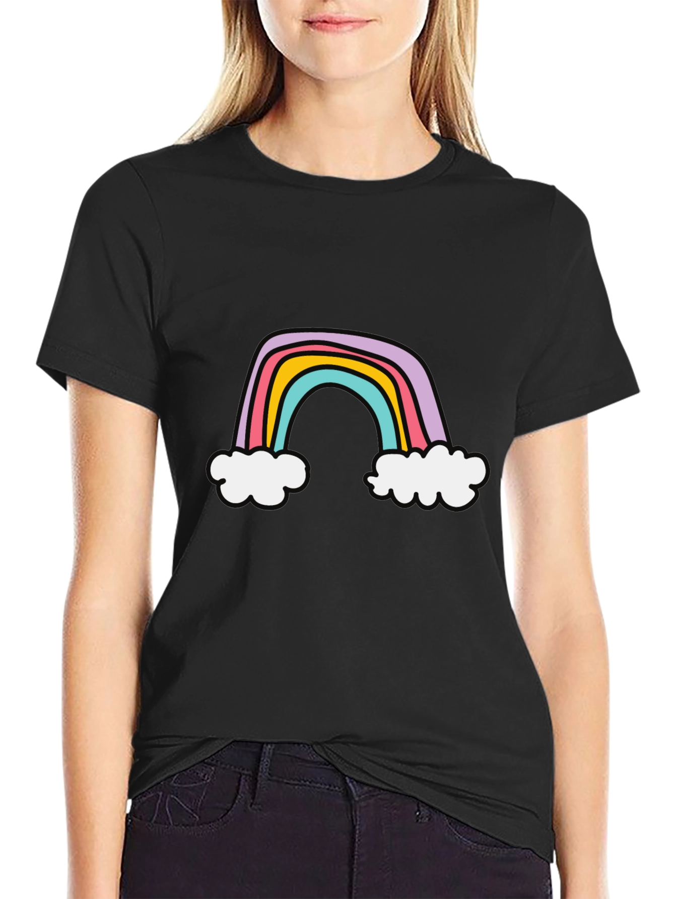 Rainbow Graphic Tee - Soft Cotton Blend Casual Style