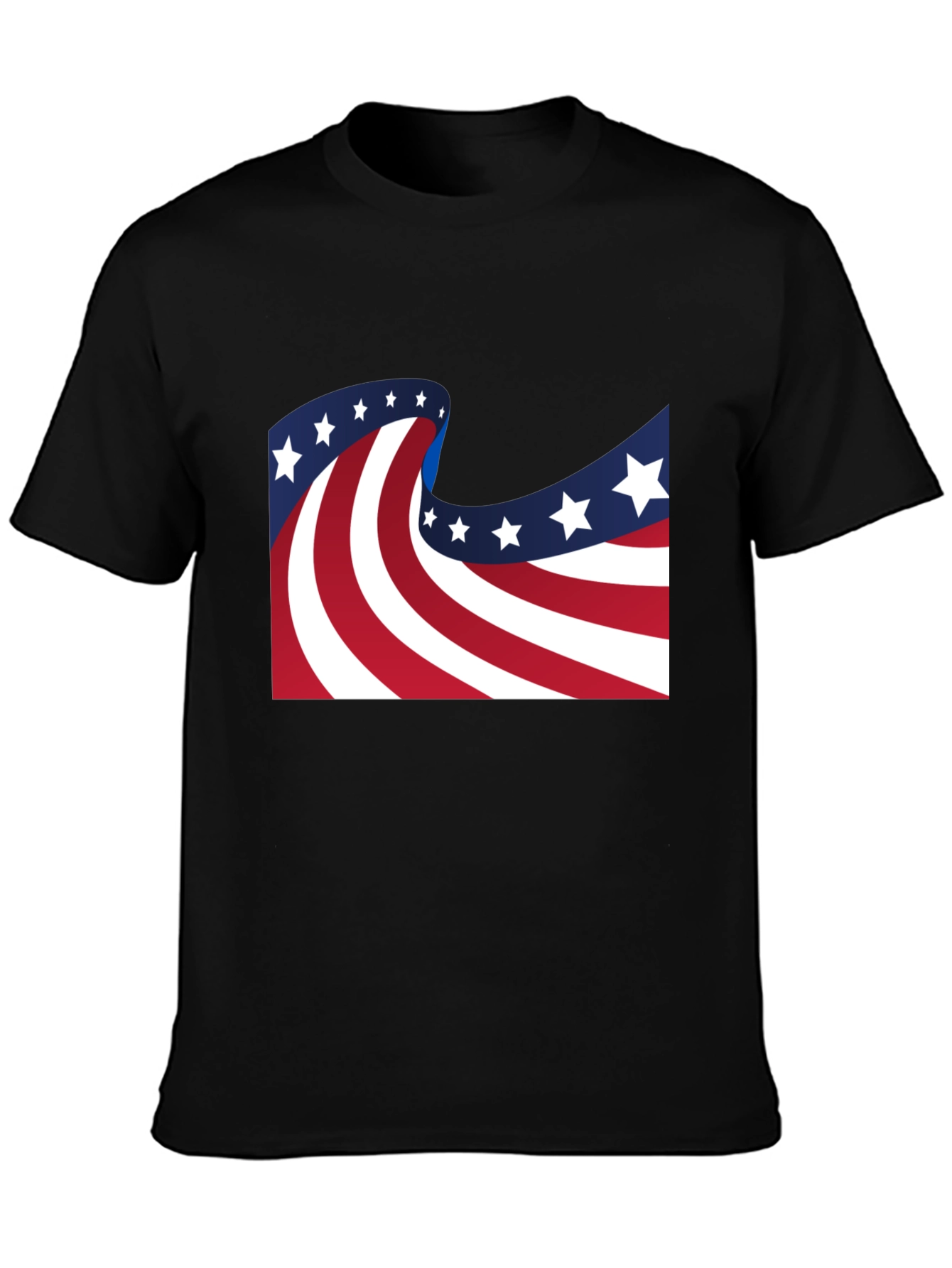American Flag Wavy Stars and Stripes Black T-Shirt