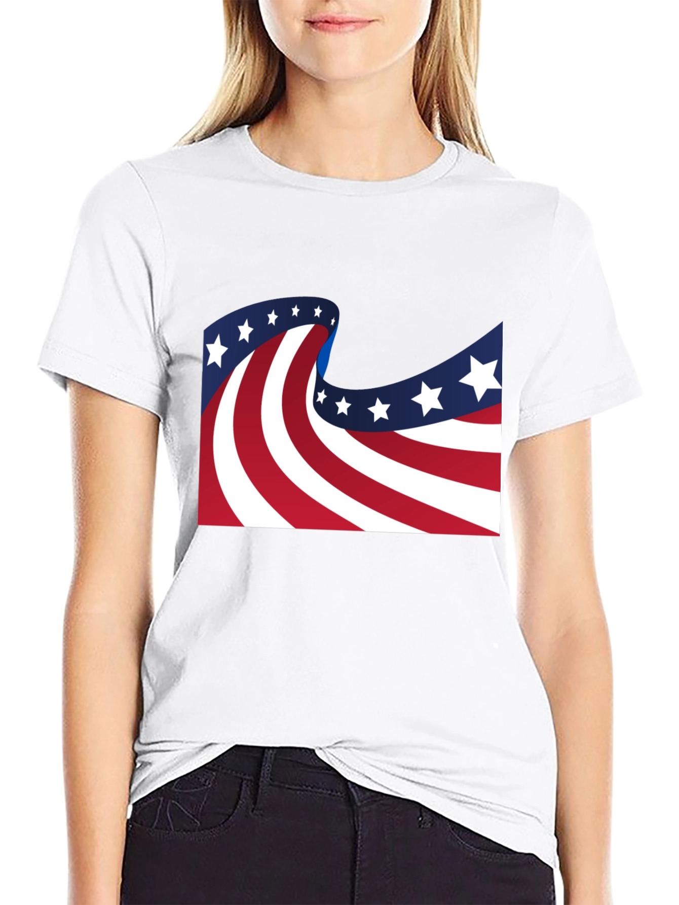 American Flag Wavy Stars and Stripes Black T-Shirt