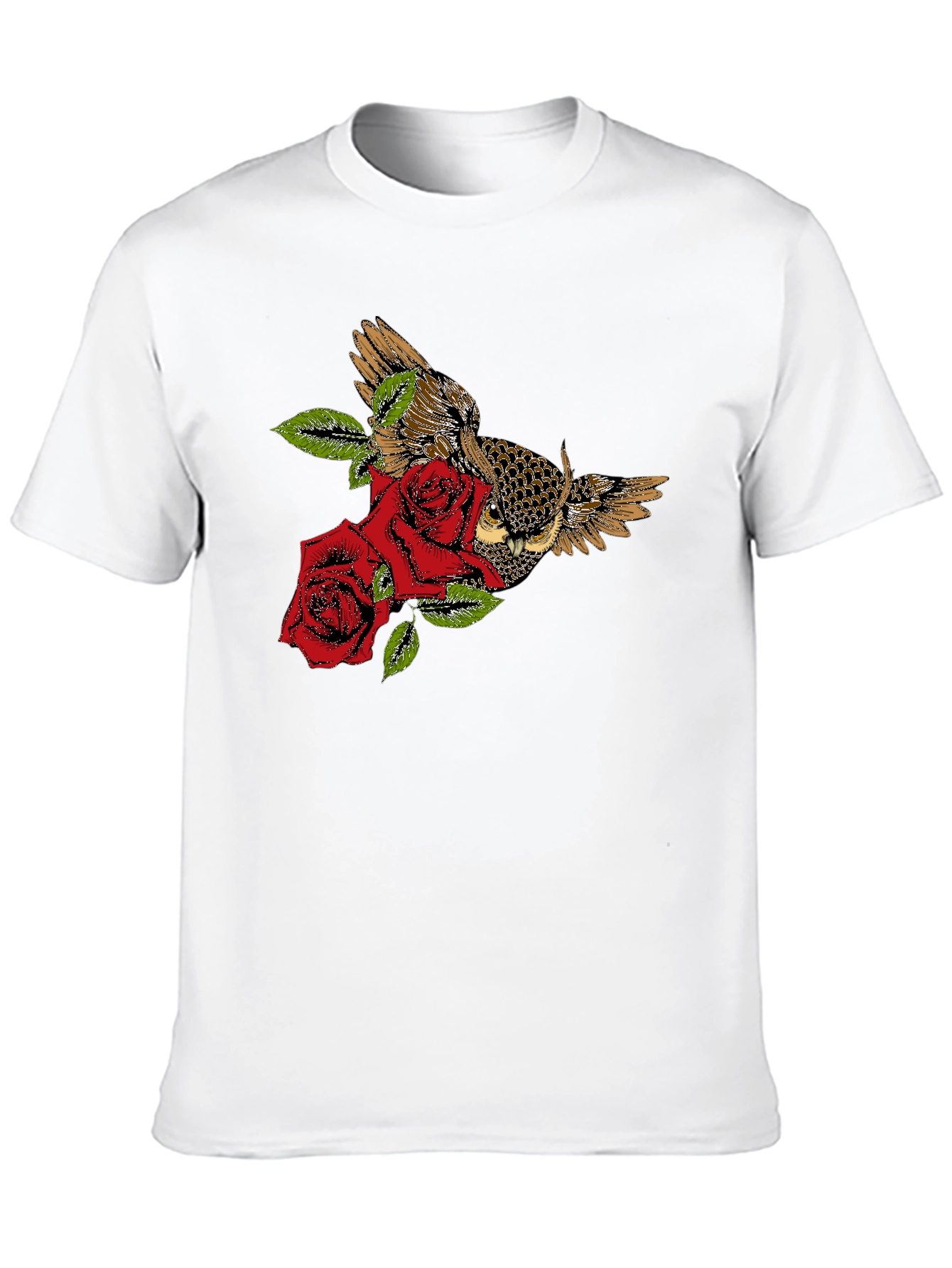 Owl and Roses Graphic T-Shirt - Black