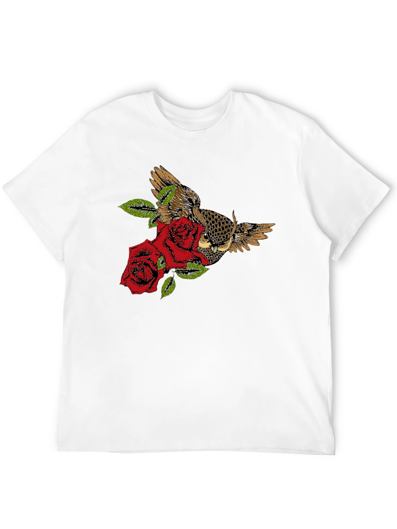 Owl and Roses Graphic T-Shirt - Black