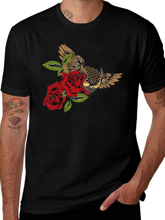 Owl and Roses Graphic T-Shirt - Black