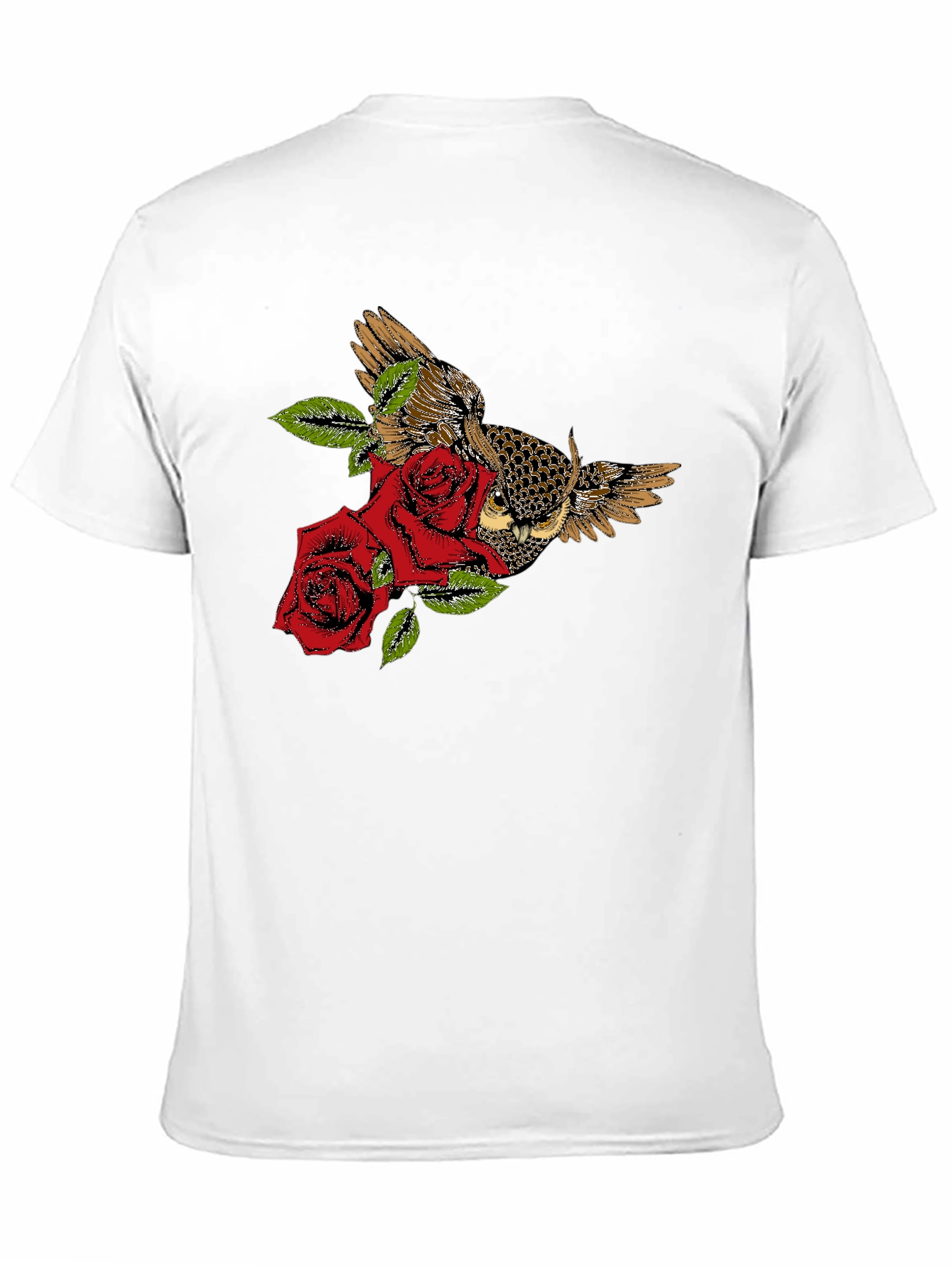 Owl and Roses Graphic T-Shirt - Black