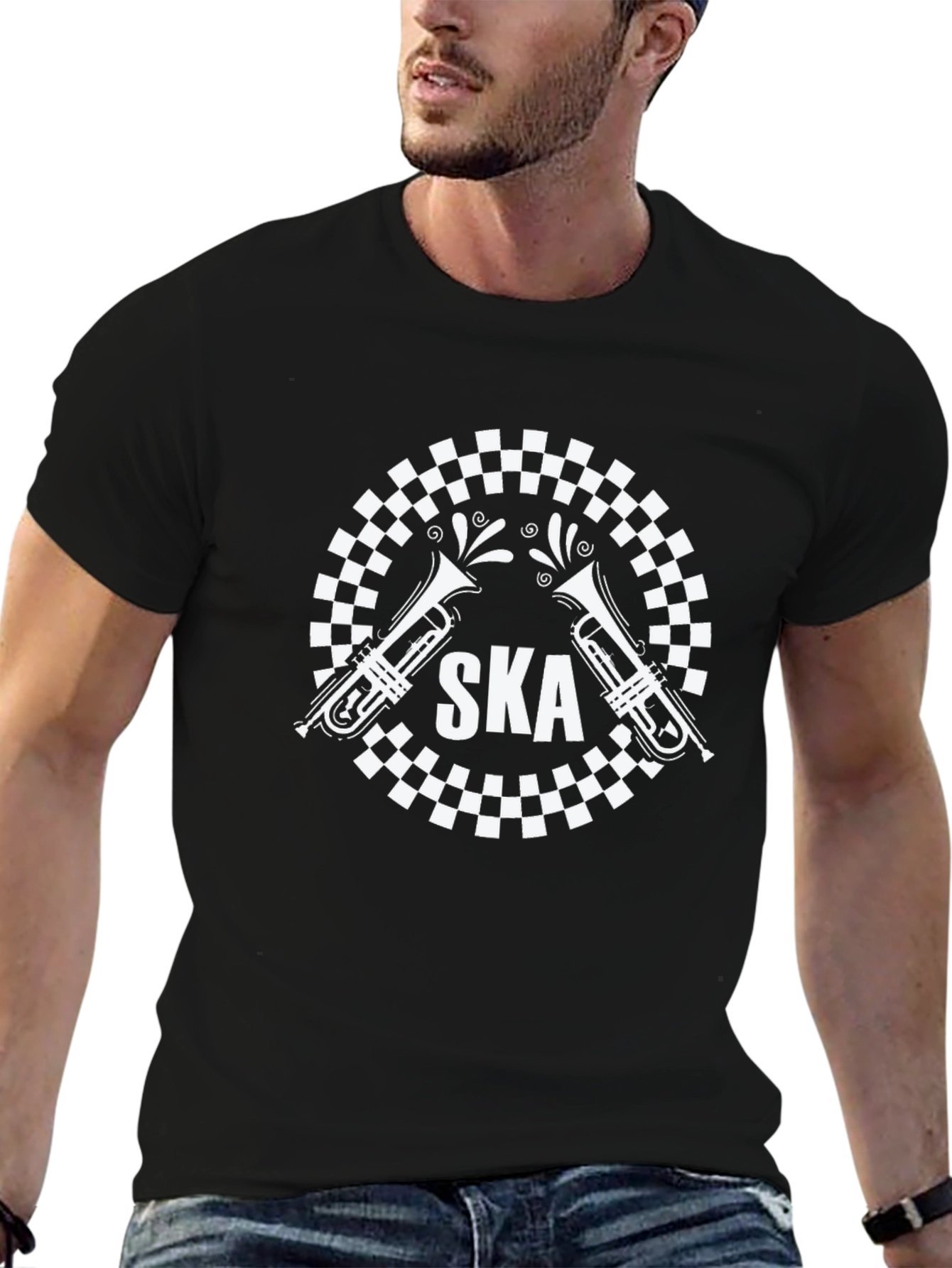 Ska Music T-Shirt: Checkerboard Trumpet Design