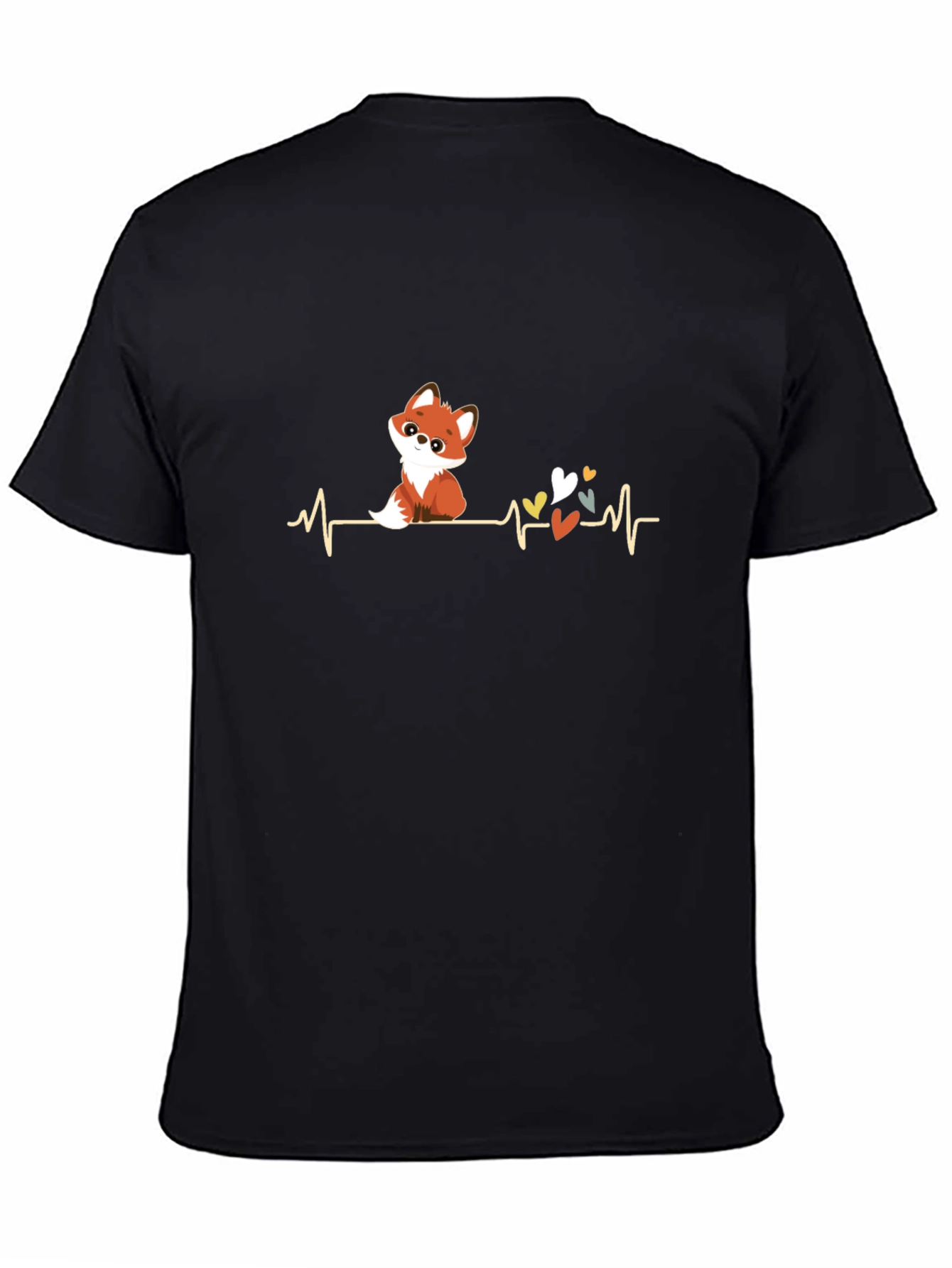 Cute Fox Heartbeat T-Shirt - Mens Black Tee
