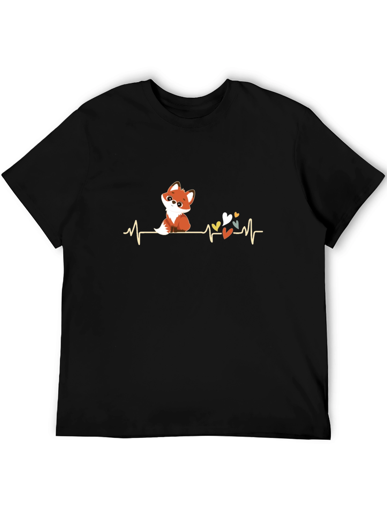 Cute Fox Heartbeat T-Shirt - Mens Black Tee