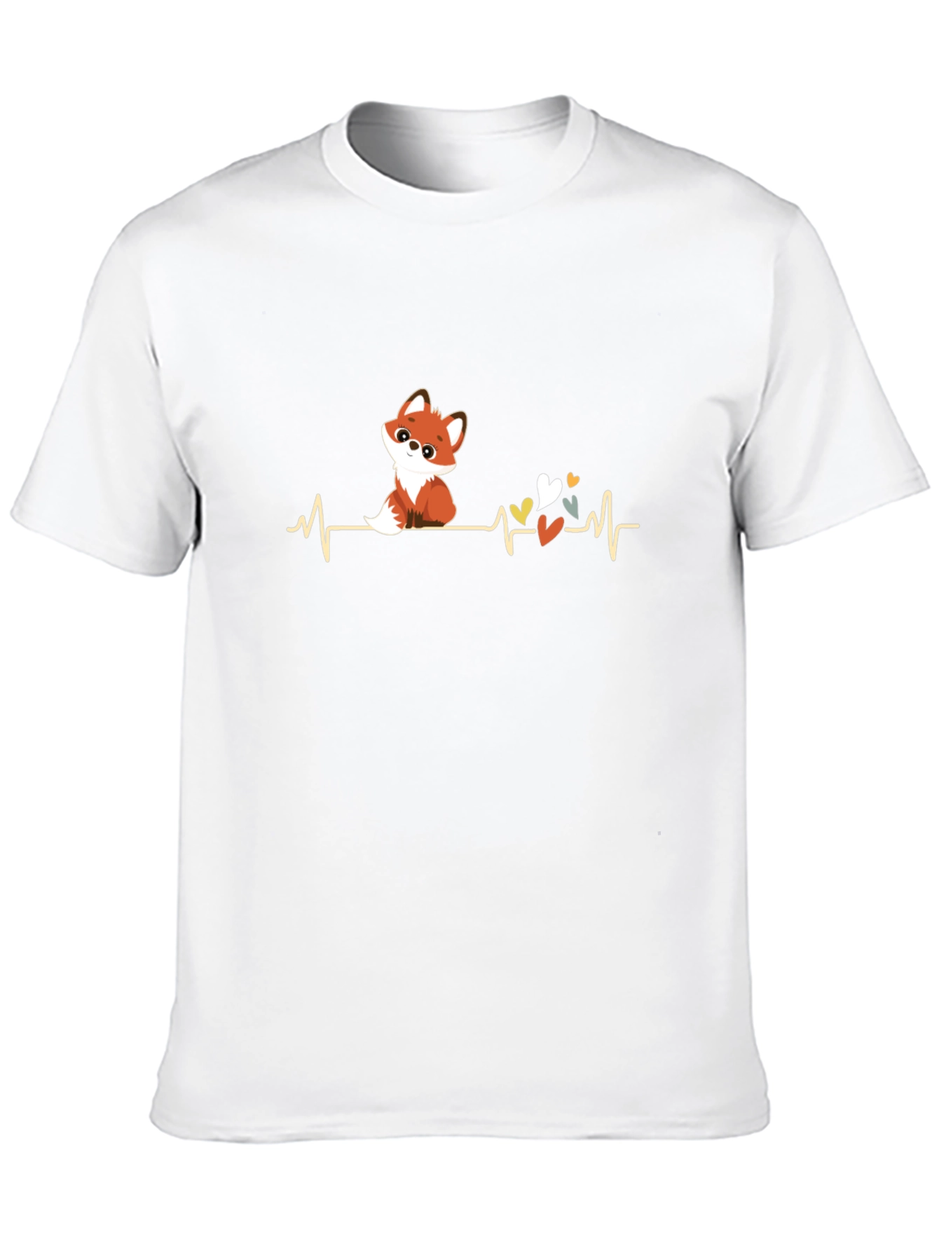 Cute Fox Heartbeat T-Shirt - Mens Black Tee