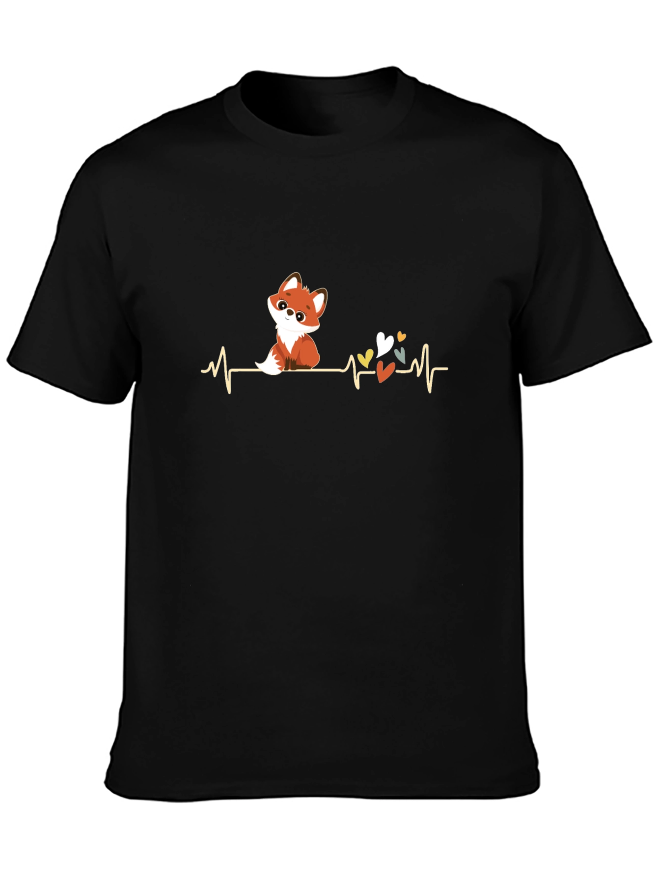 Cute Fox Heartbeat T-Shirt - Mens Black Tee