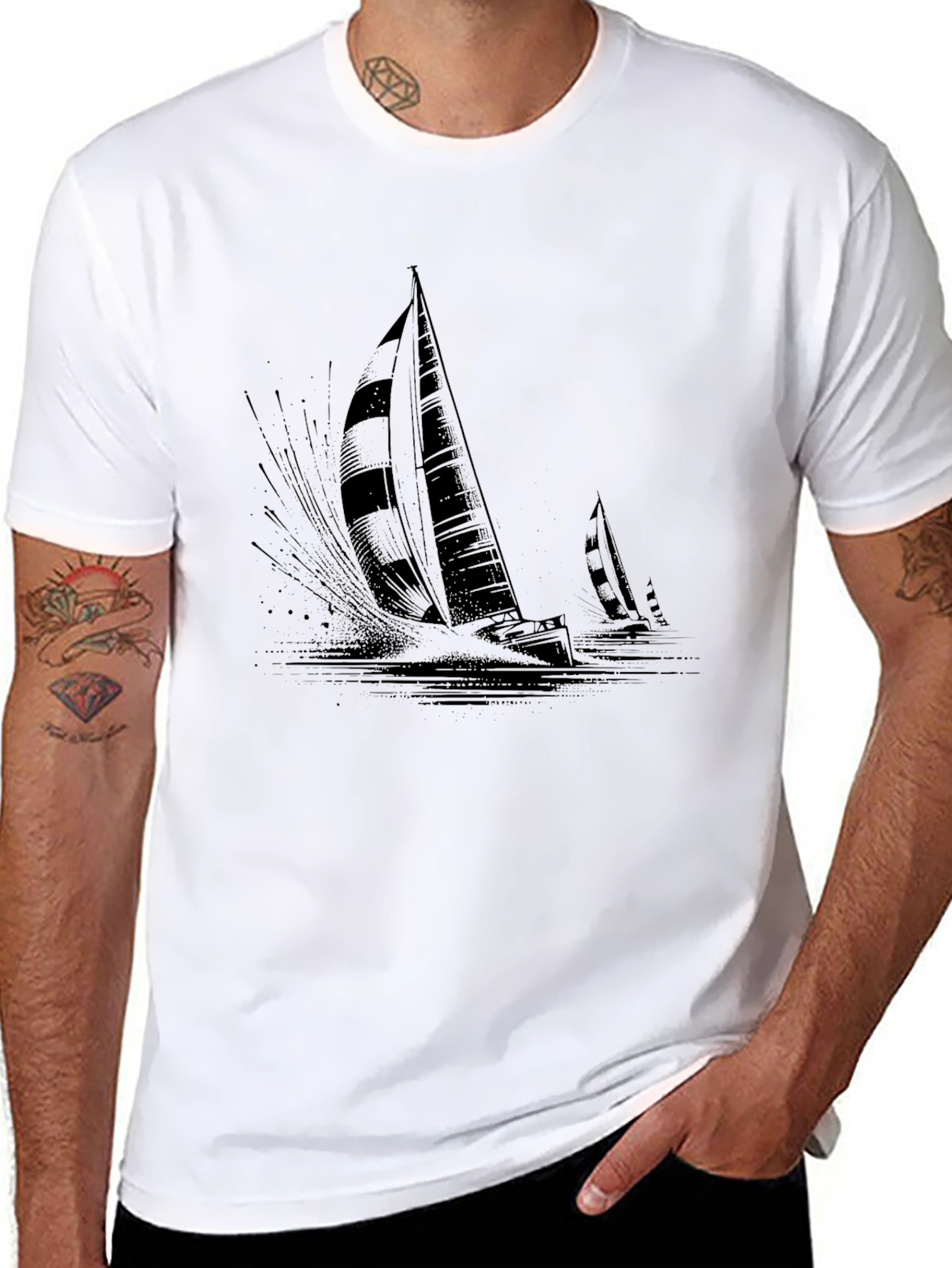 Sailing Boat Graphic Tee - Black
