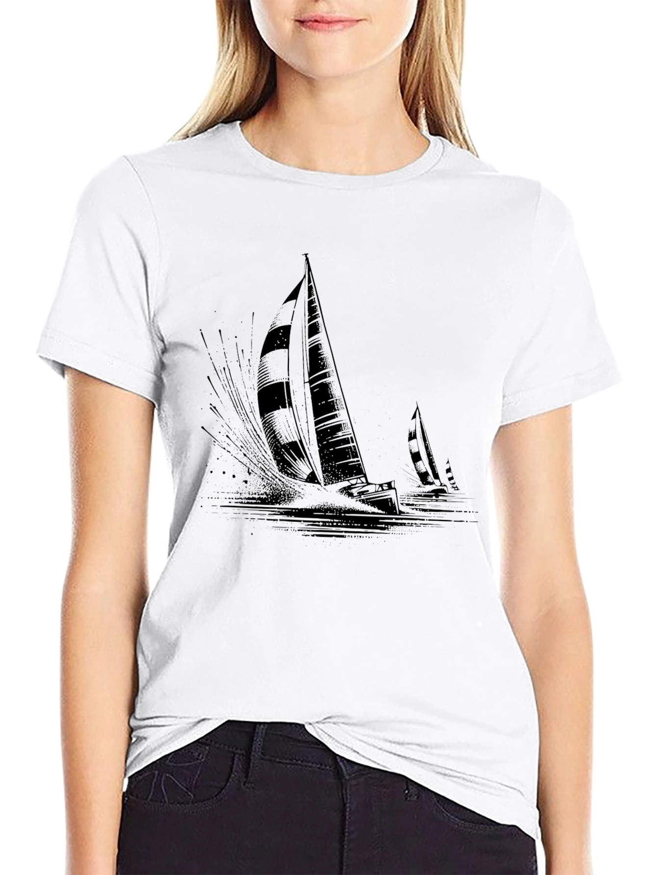 Sailing Boat Graphic Tee - Black