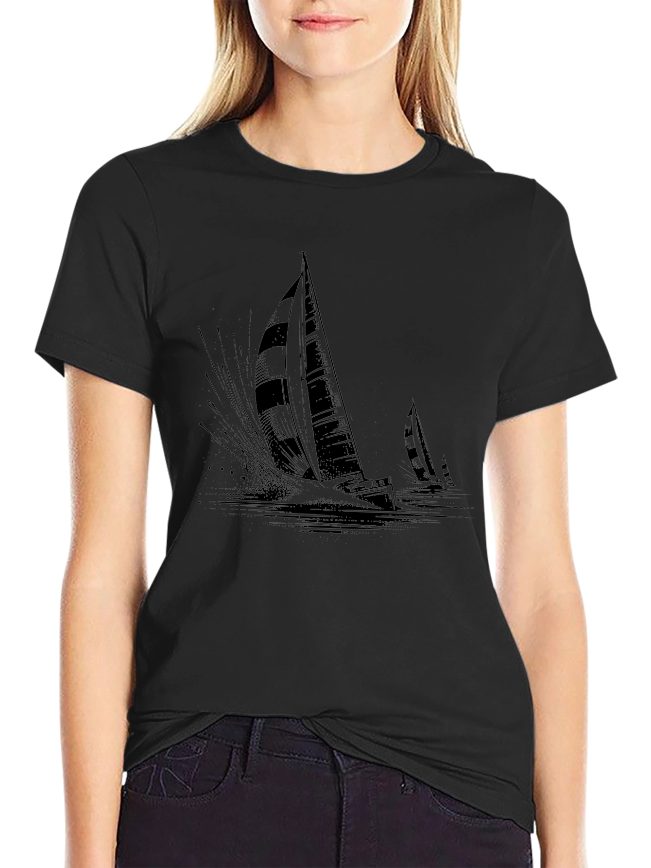 Sailing Boat Graphic Tee - Black
