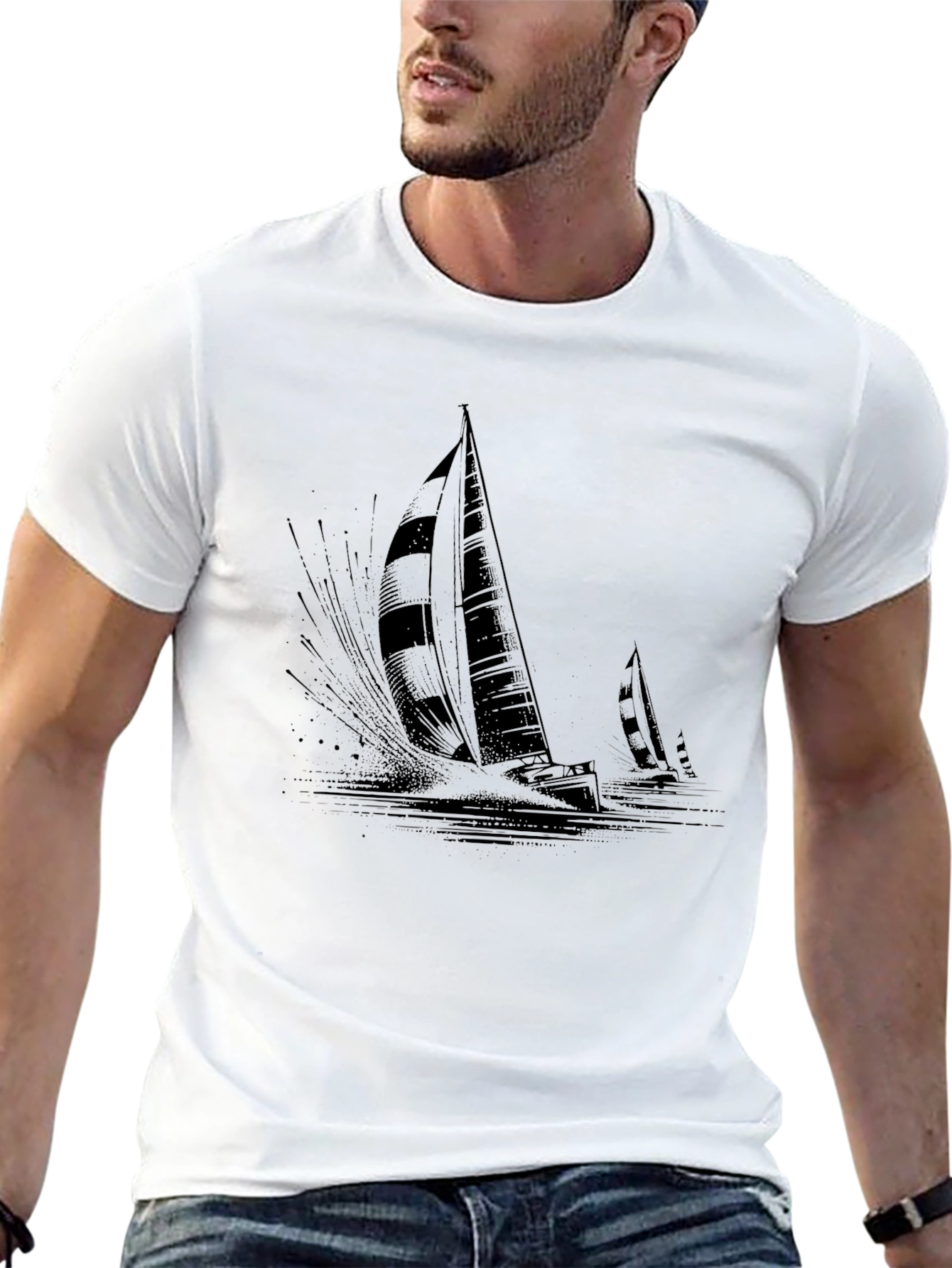 Sailing Boat Graphic Tee - Black