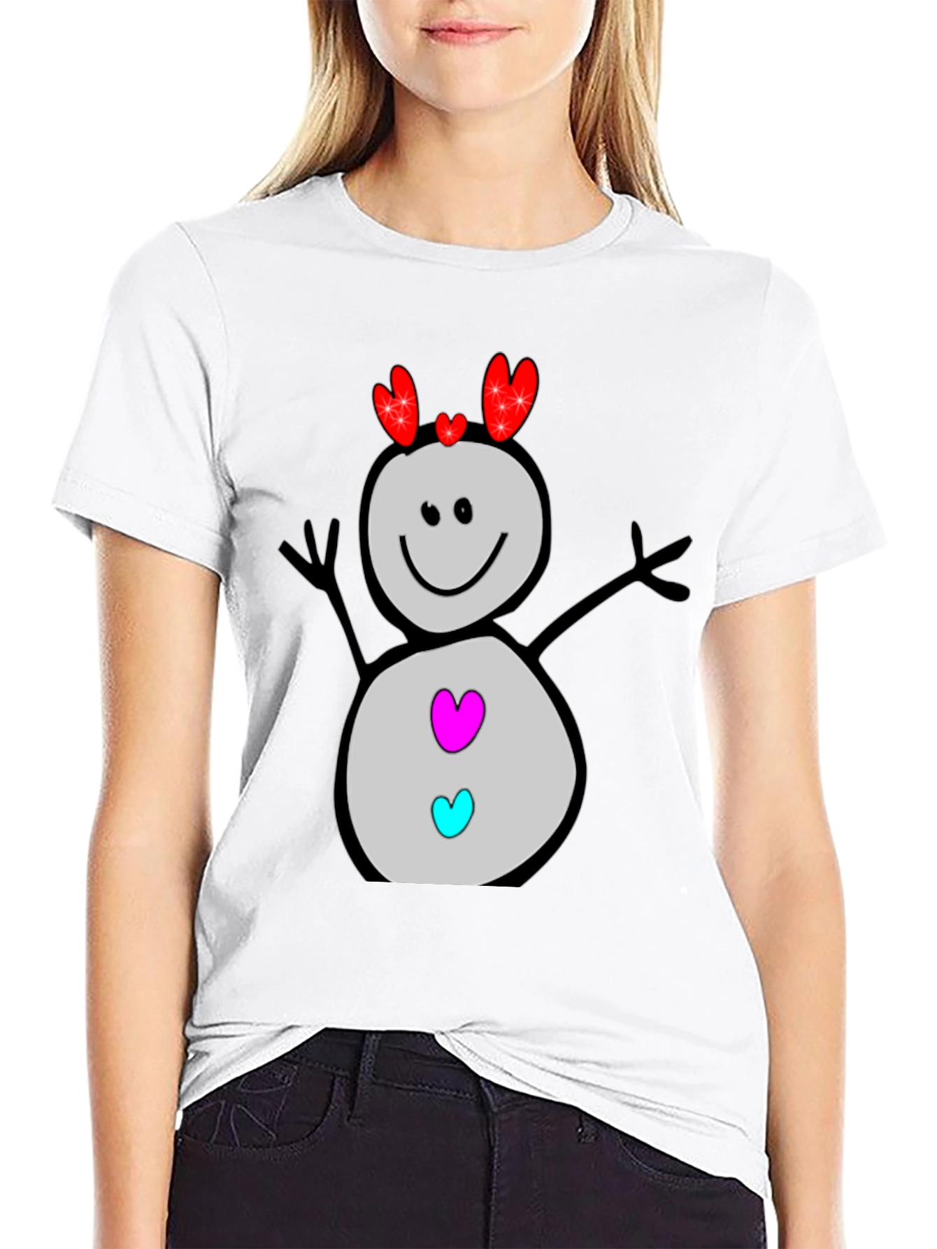 Heart Snowman Black Graphic Tee