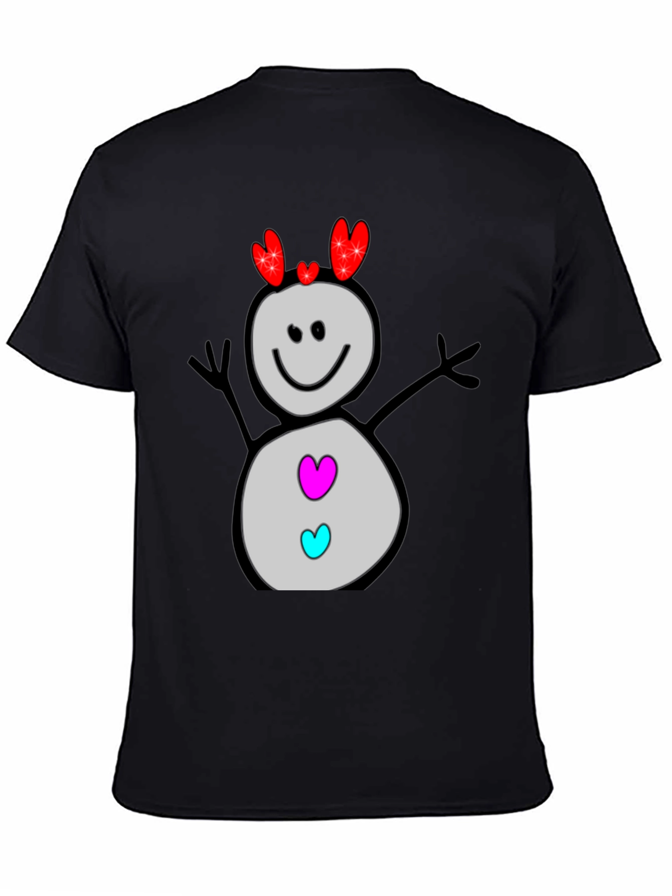 Heart Snowman Black Graphic Tee