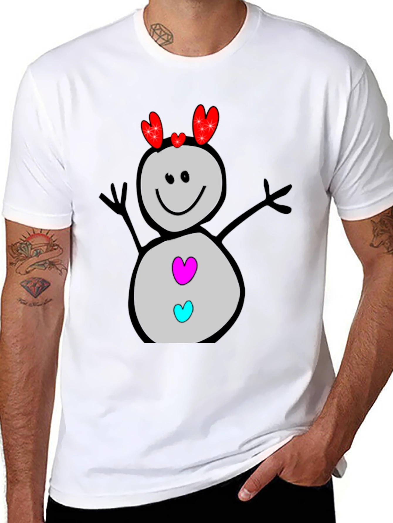 Heart Snowman Black Graphic Tee