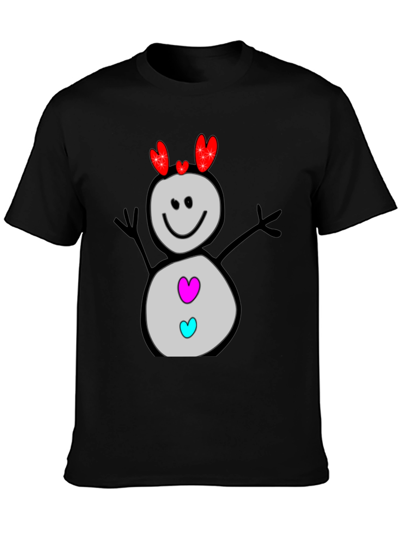 Heart Snowman Black Graphic Tee