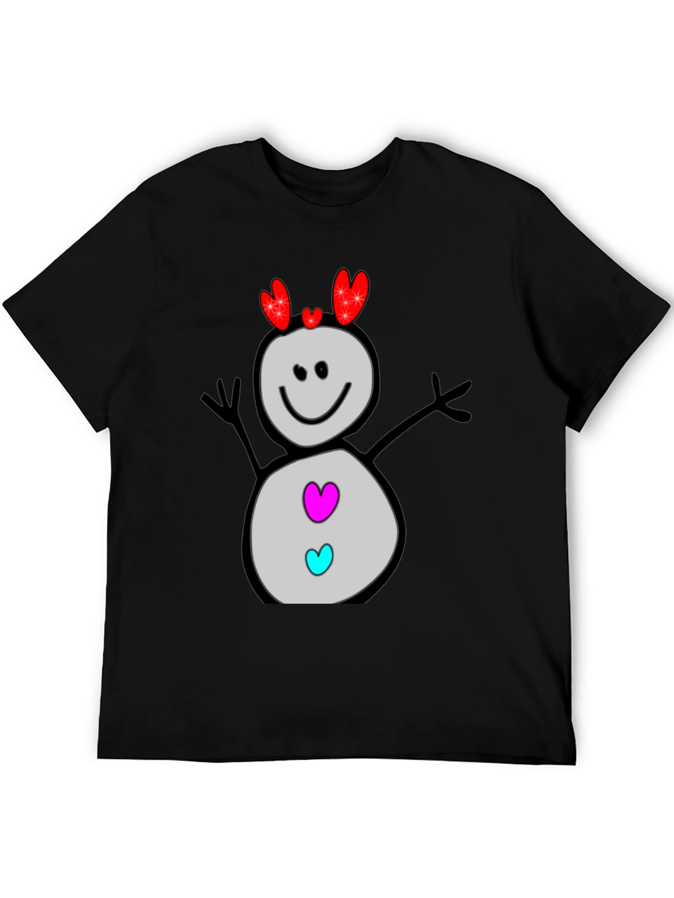 Heart Snowman Black Graphic Tee