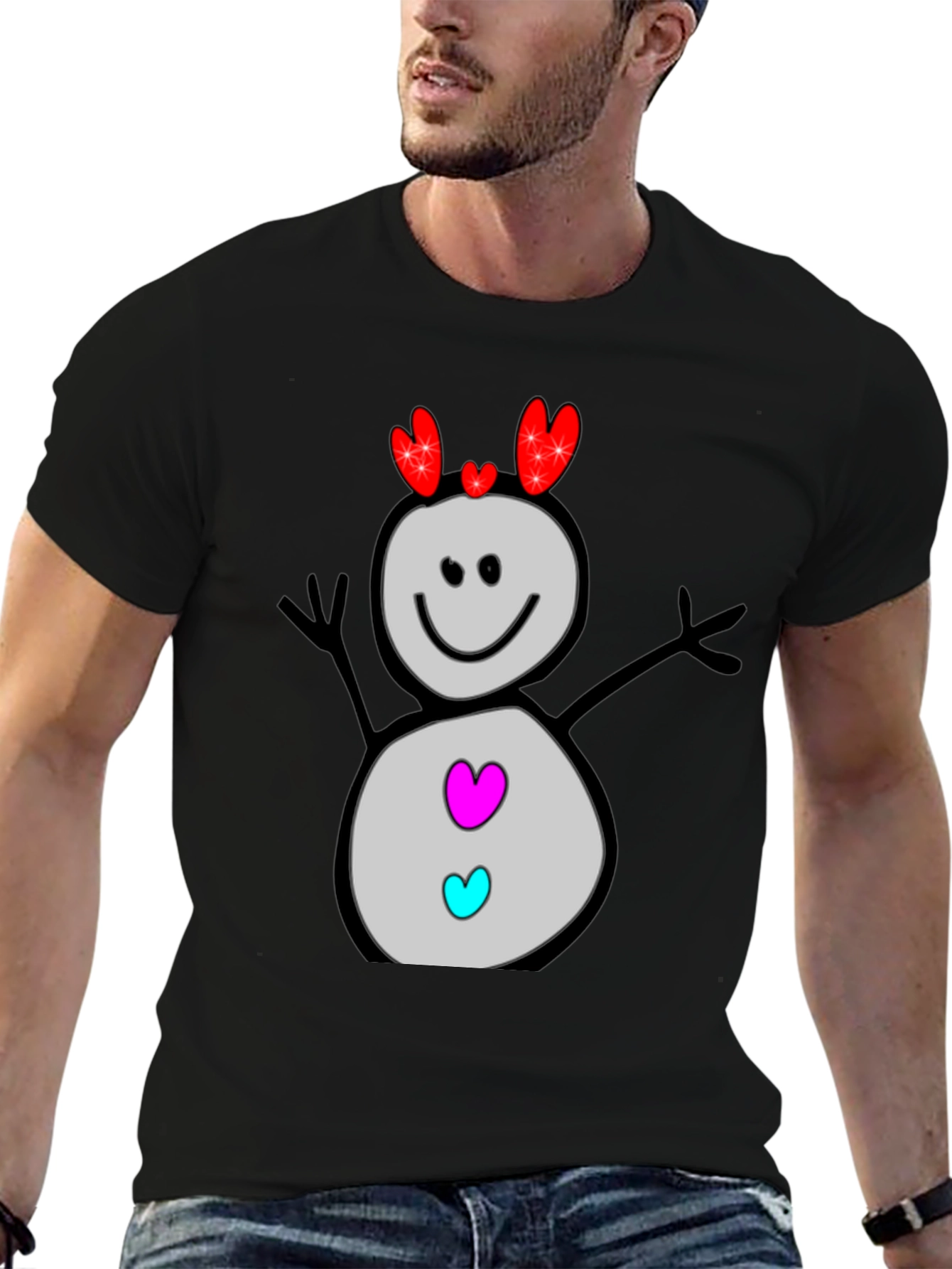 Heart Snowman Black Graphic Tee