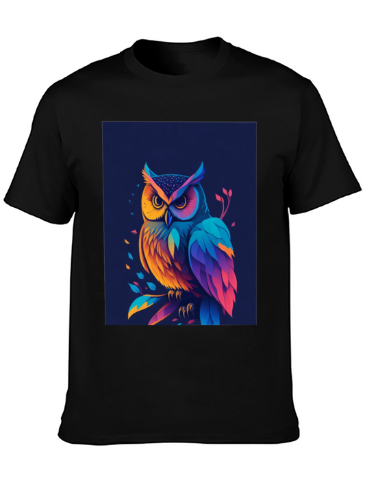 Colorful Owl Graphic Tee - Mens Black T-Shirt