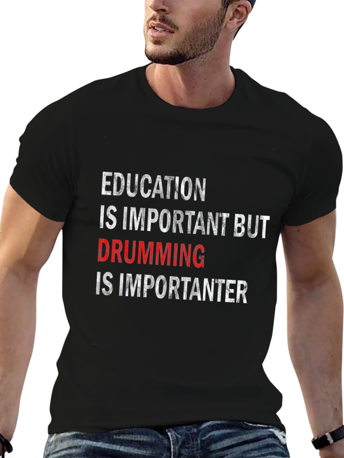 Funny Drummer T-Shirt: Education vs. Drumming