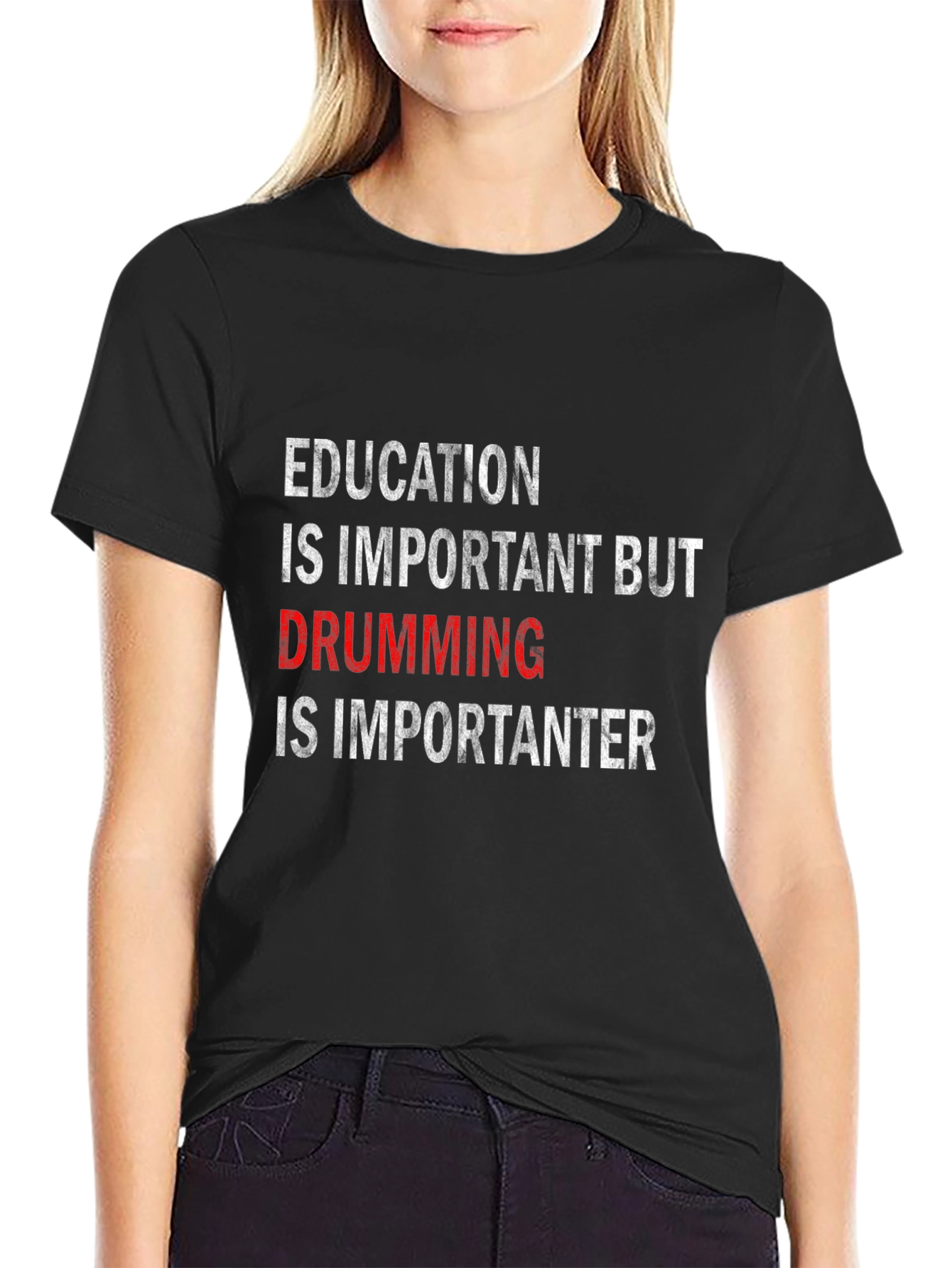 Funny Drummer T-Shirt: Education vs. Drumming