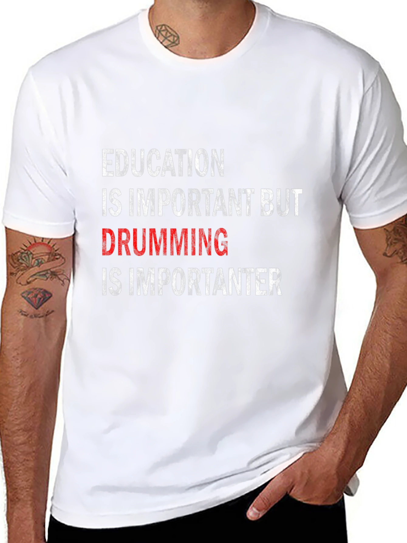 Funny Drummer T-Shirt: Education vs. Drumming
