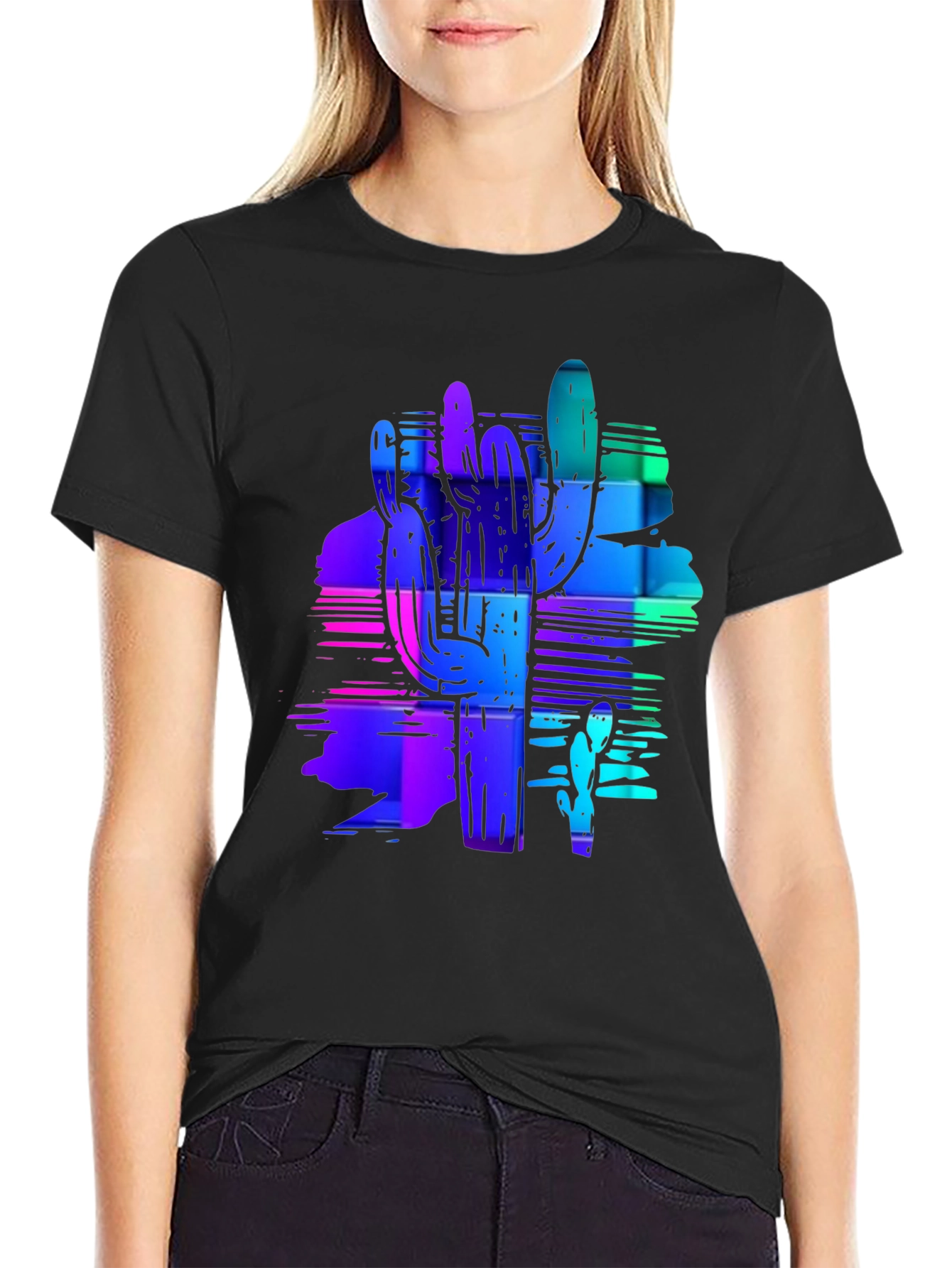 Neon Cactus Graphic Tee - Trendy Desert Style