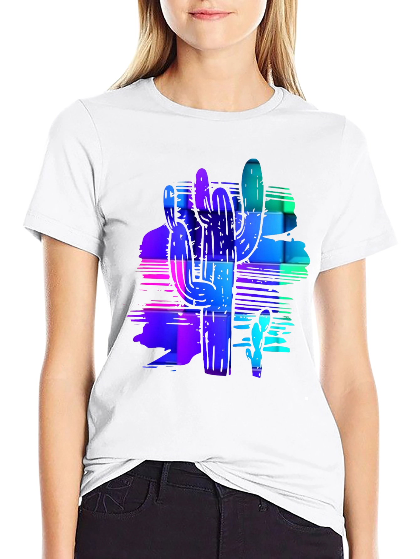 Neon Cactus Graphic Tee - Trendy Desert Style