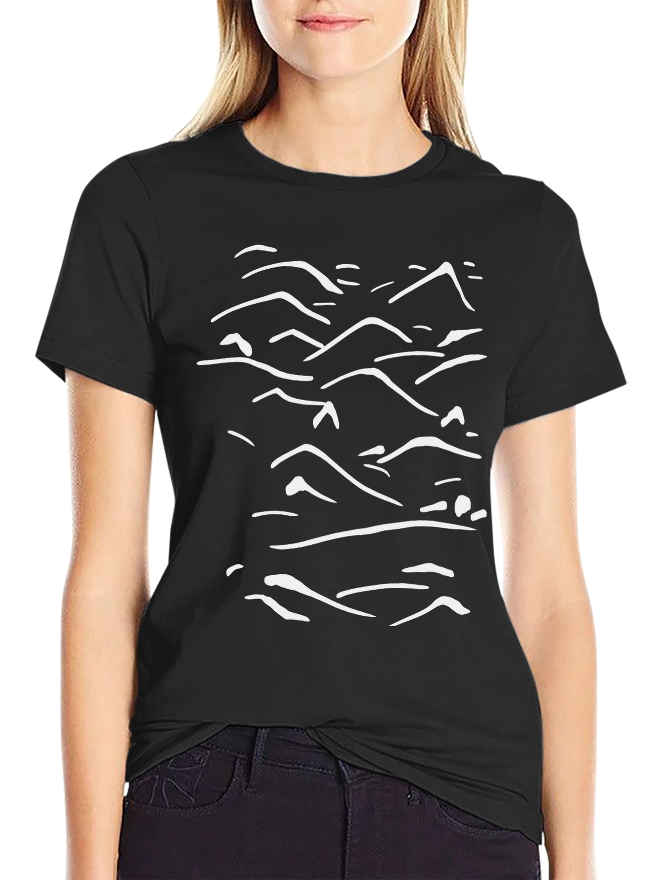 Abstract Mountain Line Art Black Tee