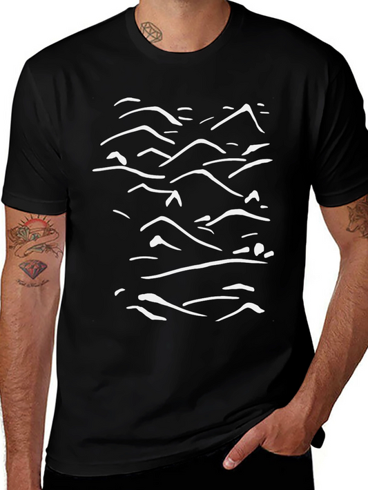 Abstract Mountain Line Art Black Tee