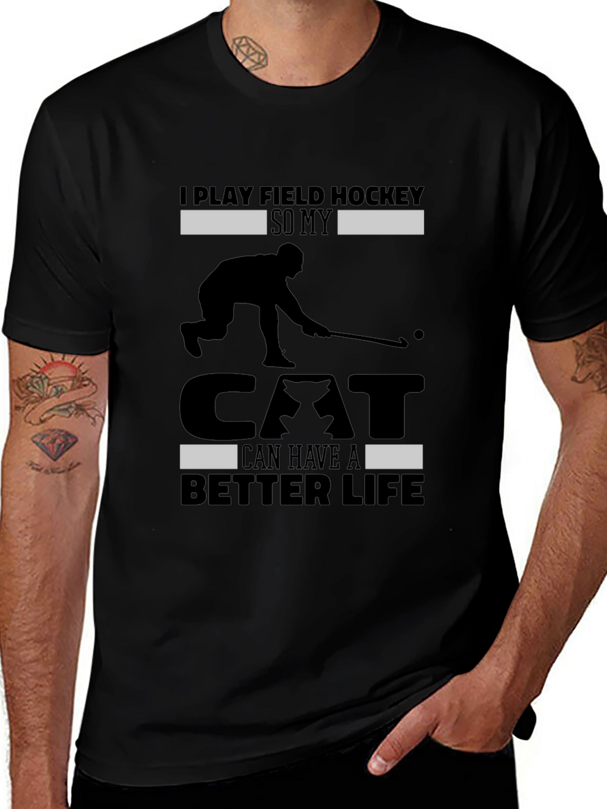 Funny Field Hockey Cat Lover T-Shirt