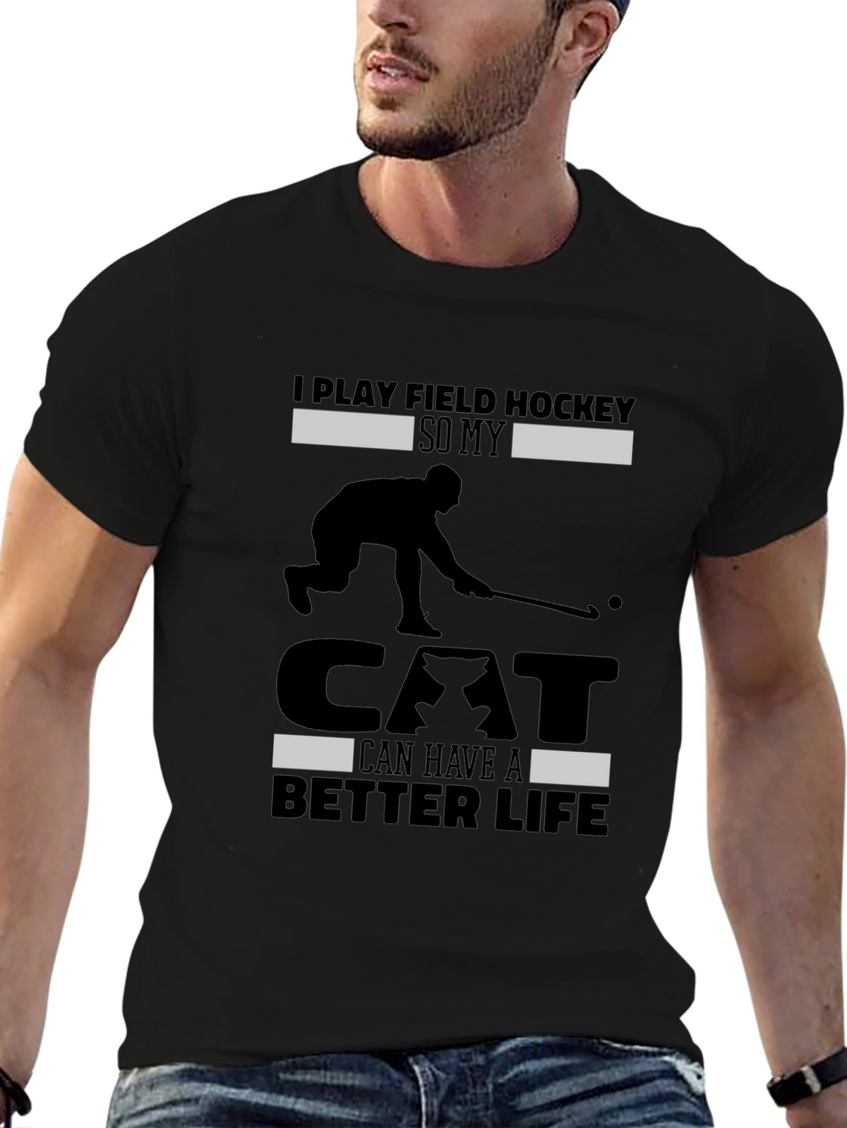 Funny Field Hockey Cat Lover T-Shirt