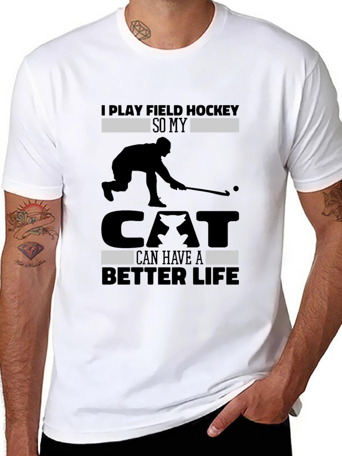 Funny Field Hockey Cat Lover T-Shirt