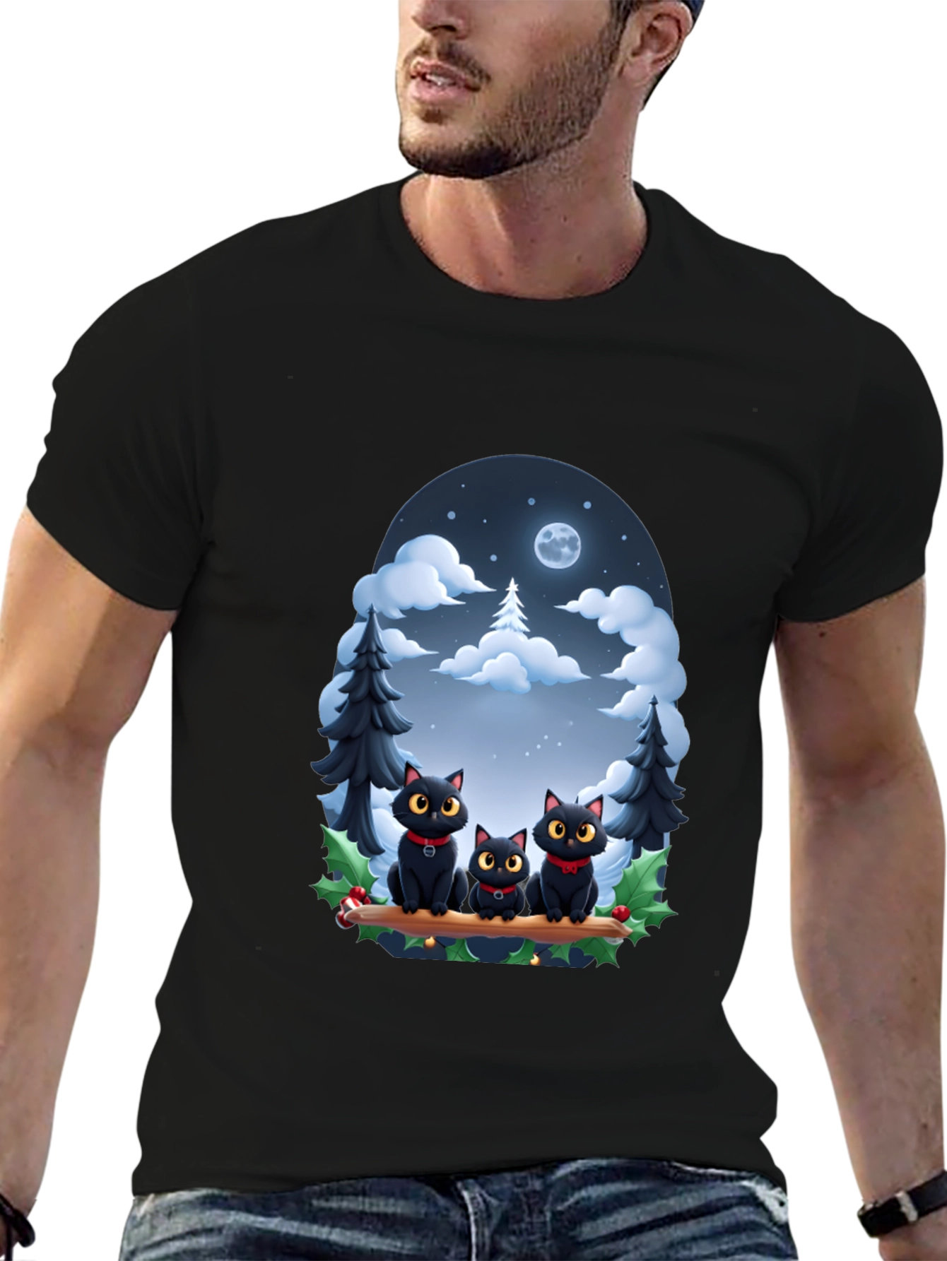 Black Cat Christmas T-Shirt
