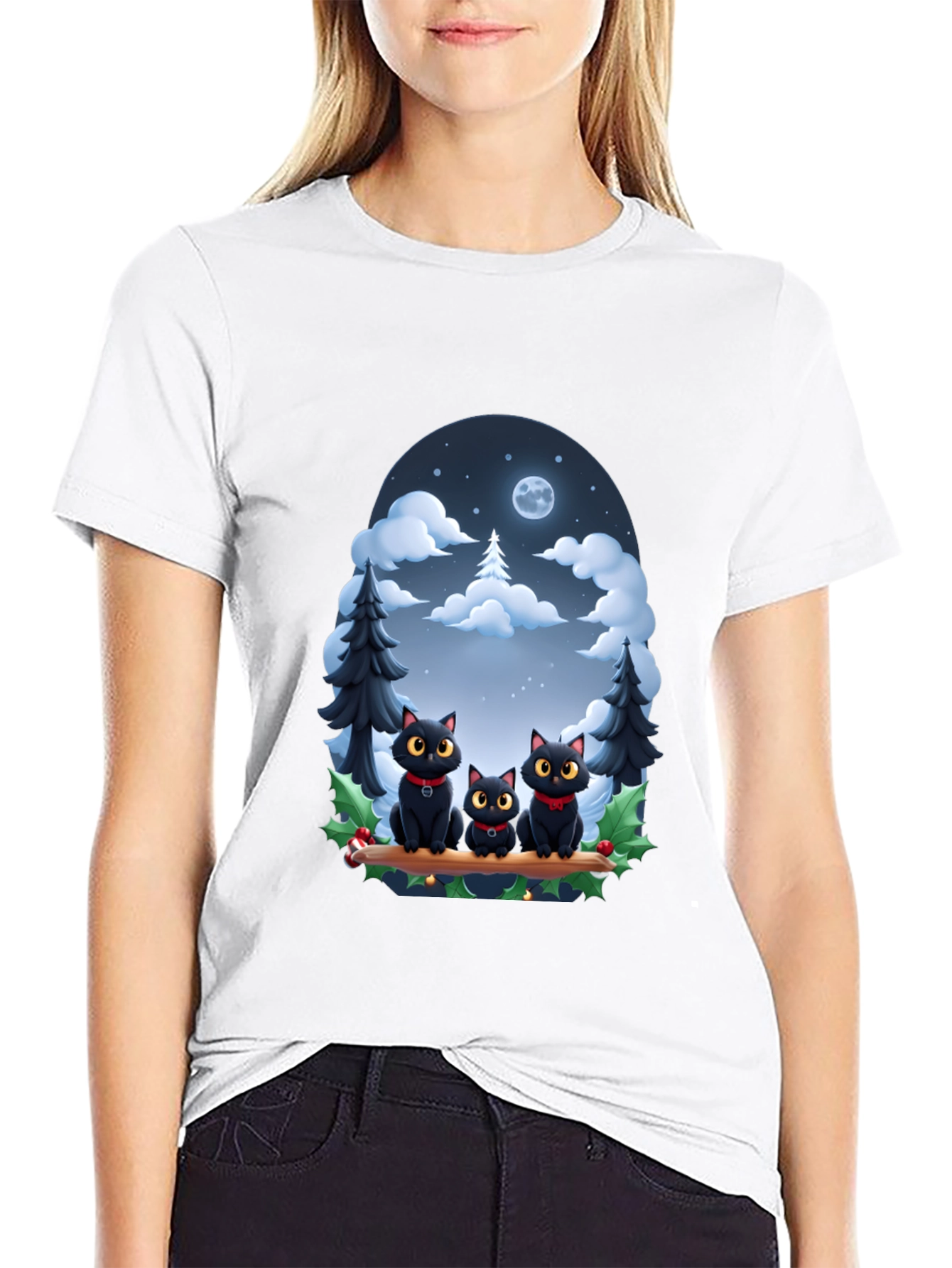 Black Cat Christmas T-Shirt