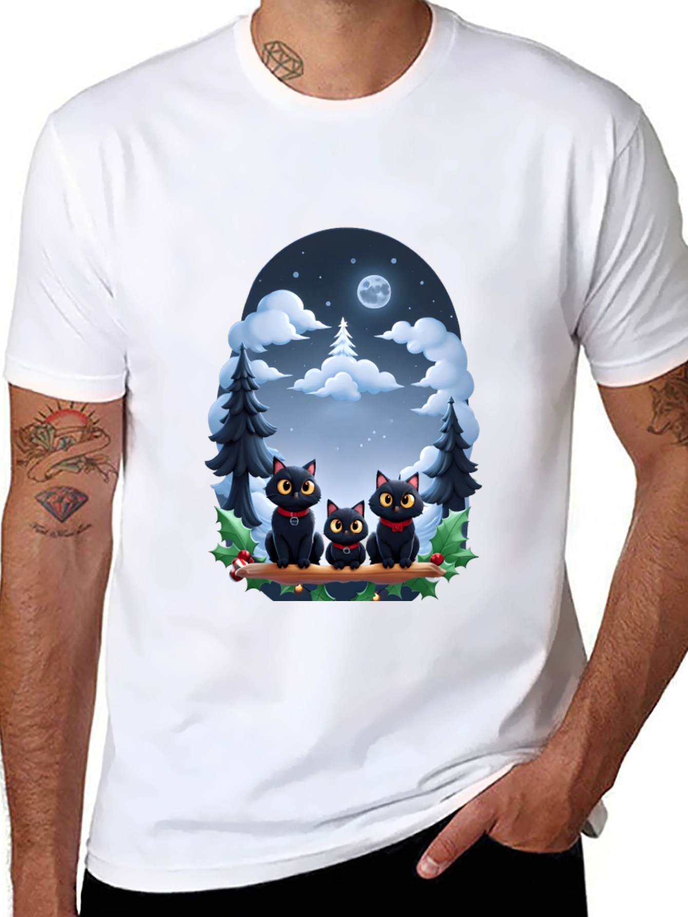 Black Cat Christmas T-Shirt
