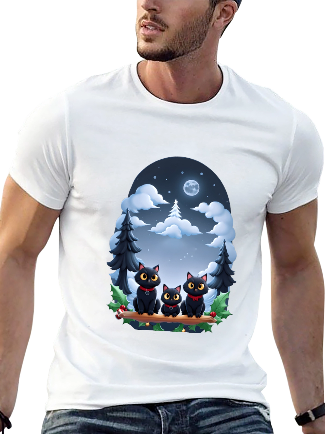Black Cat Christmas T-Shirt