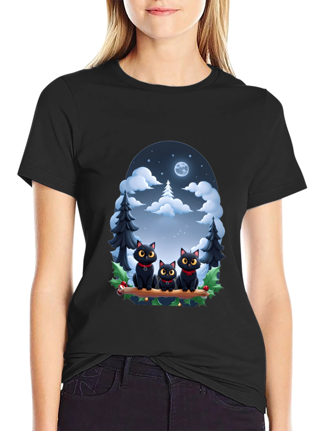 Black Cat Christmas T-Shirt