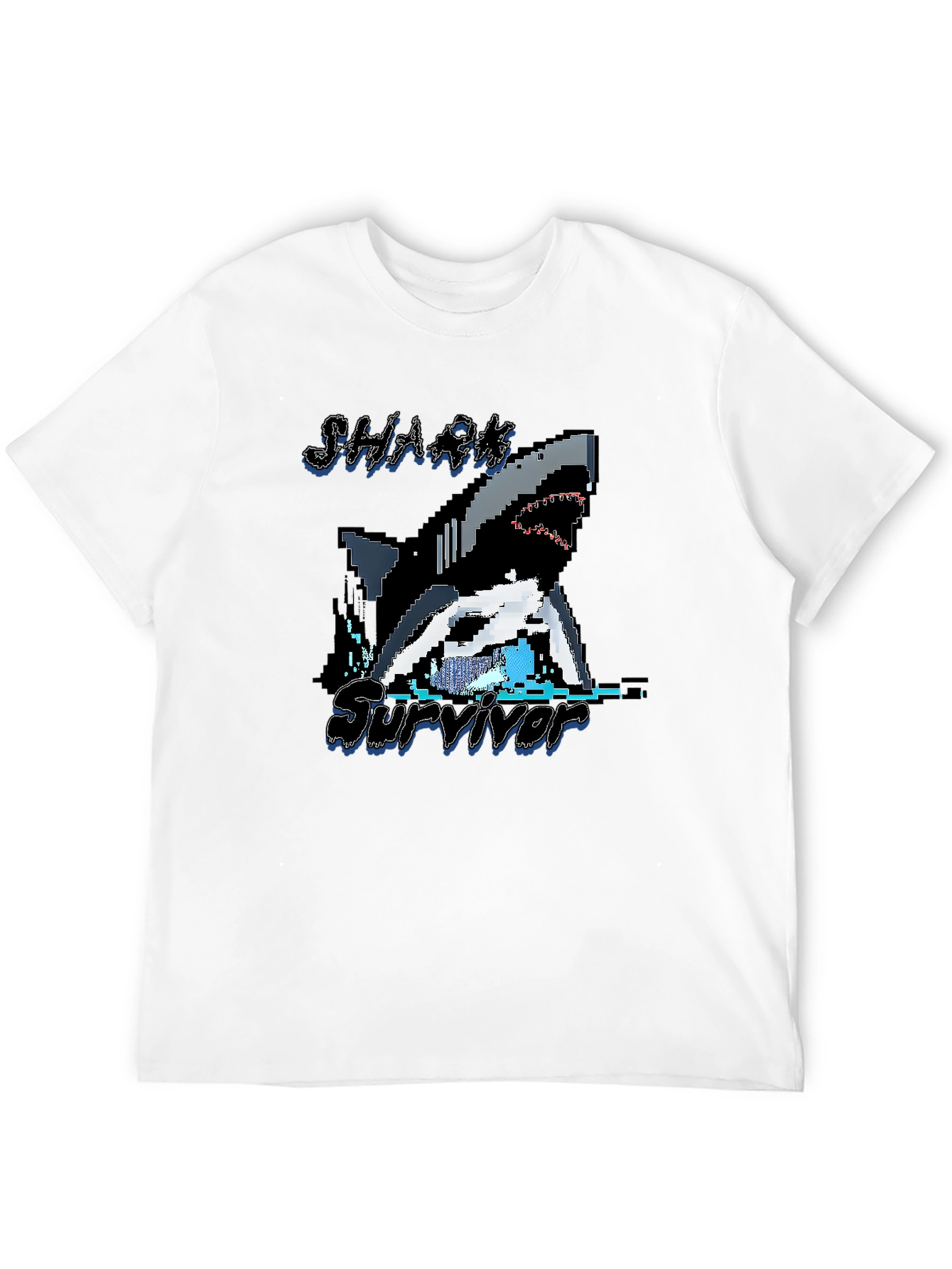 Pixel Shark Survivor T-Shirt - Black Graphic Tee