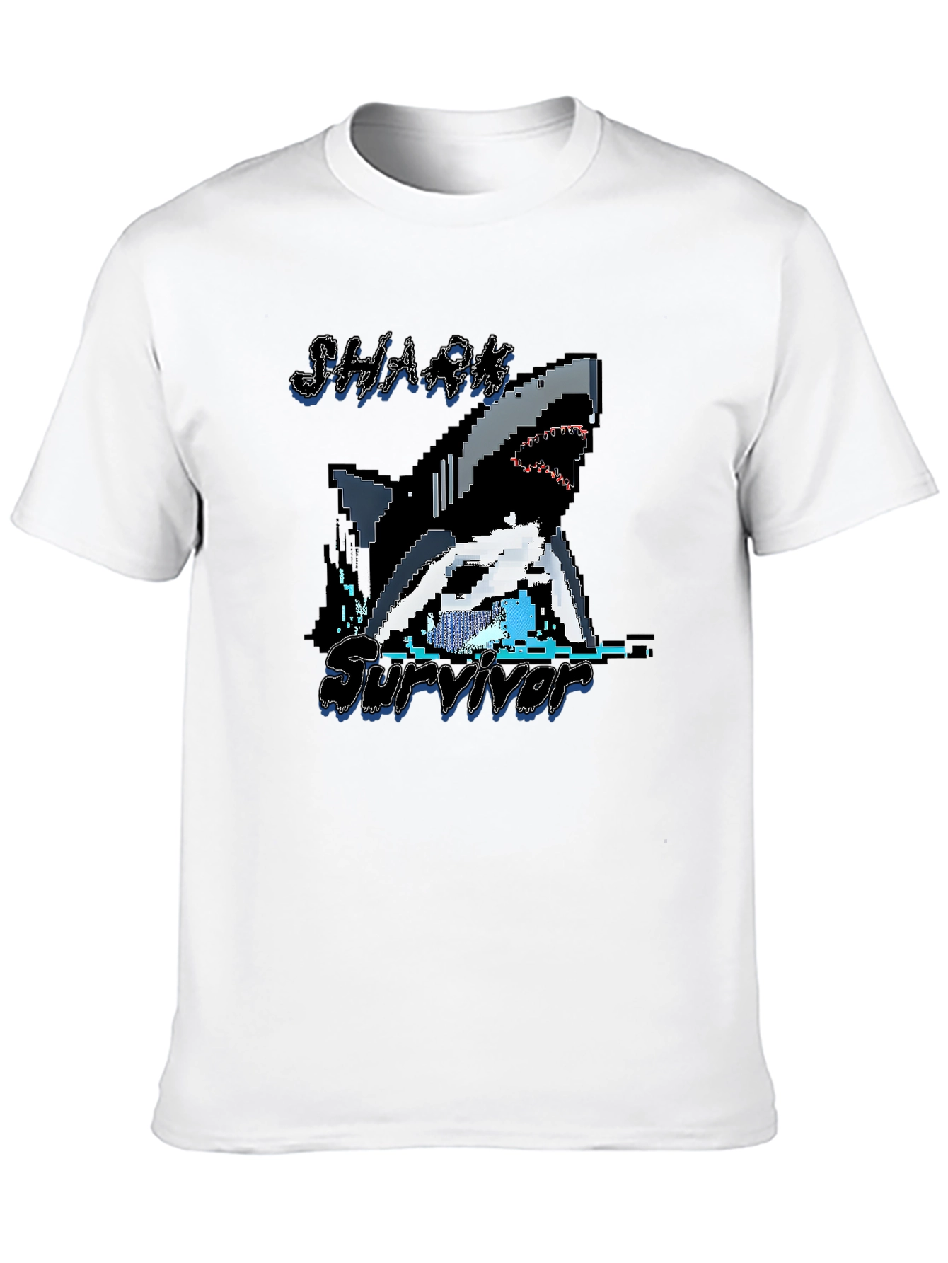 Pixel Shark Survivor T-Shirt - Black Graphic Tee