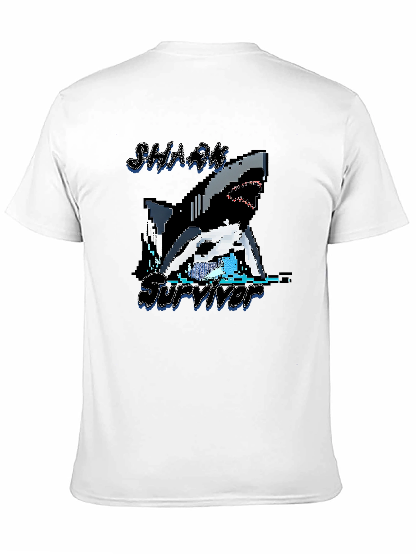 Pixel Shark Survivor T-Shirt - Black Graphic Tee