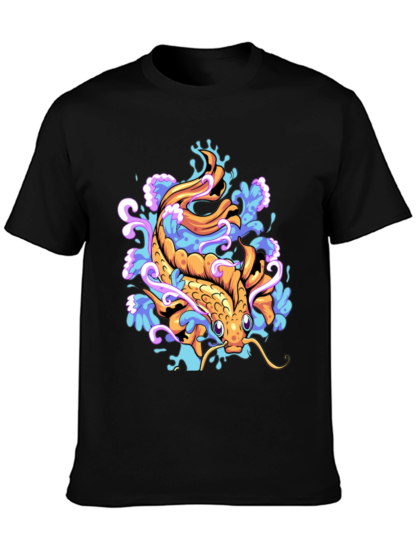 Koi Fish Graphic Tee - Black Cotton Blend
