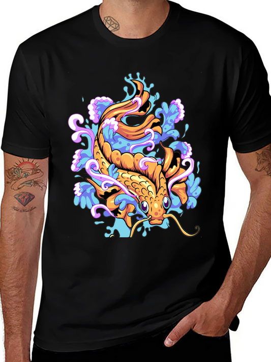 Koi Fish Graphic Tee - Black Cotton Blend