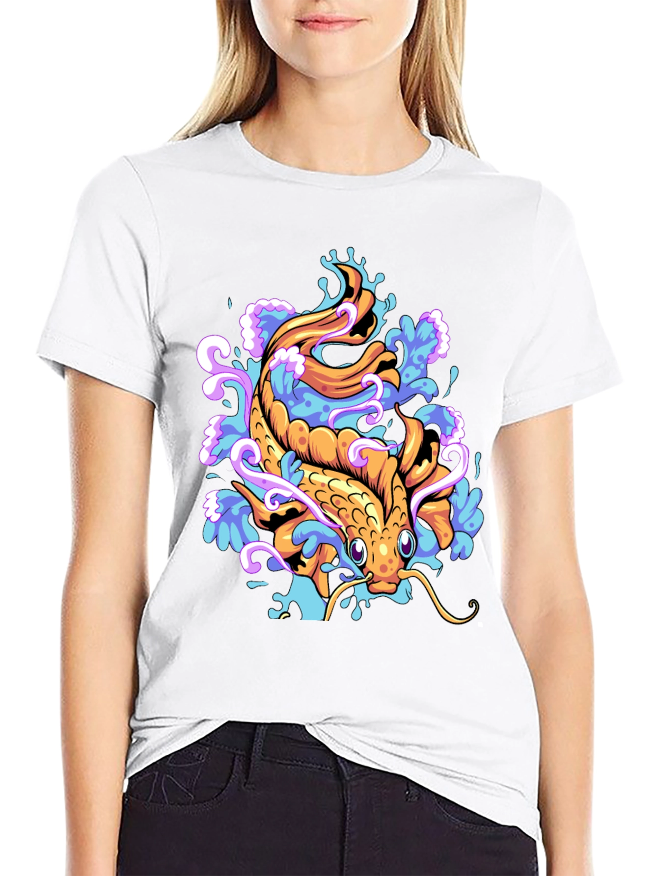 Koi Fish Graphic Tee - Black Cotton Blend