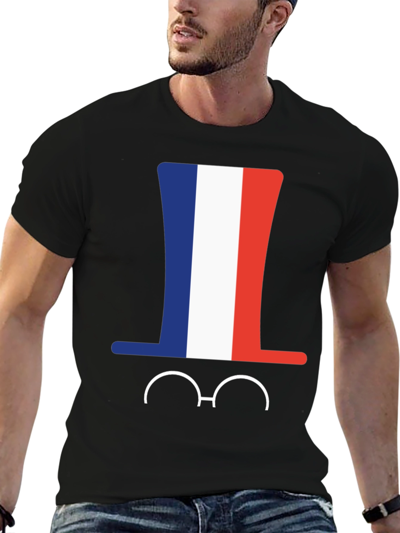 French Flag Hat & Glasses T-Shirt