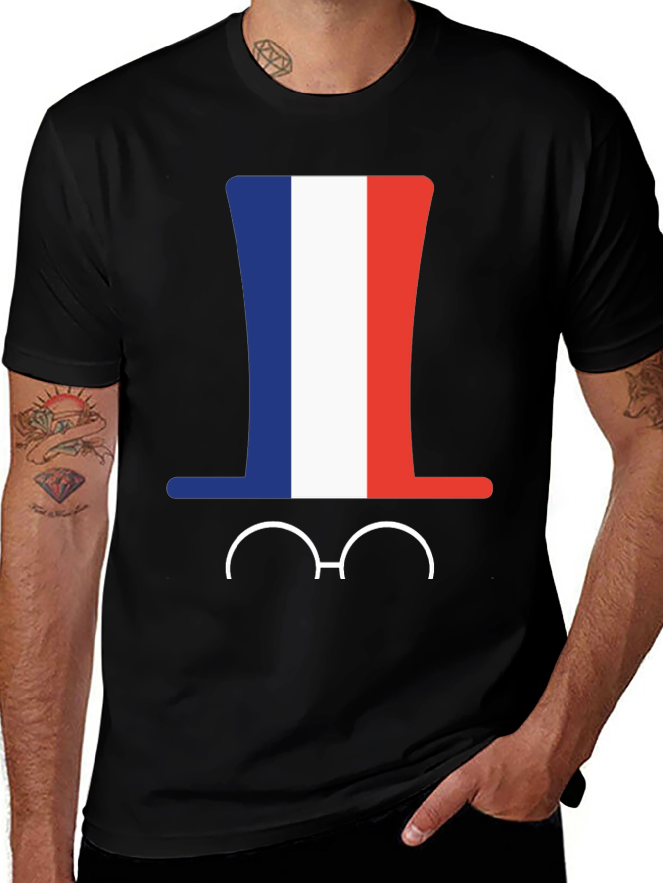 French Flag Hat & Glasses T-Shirt