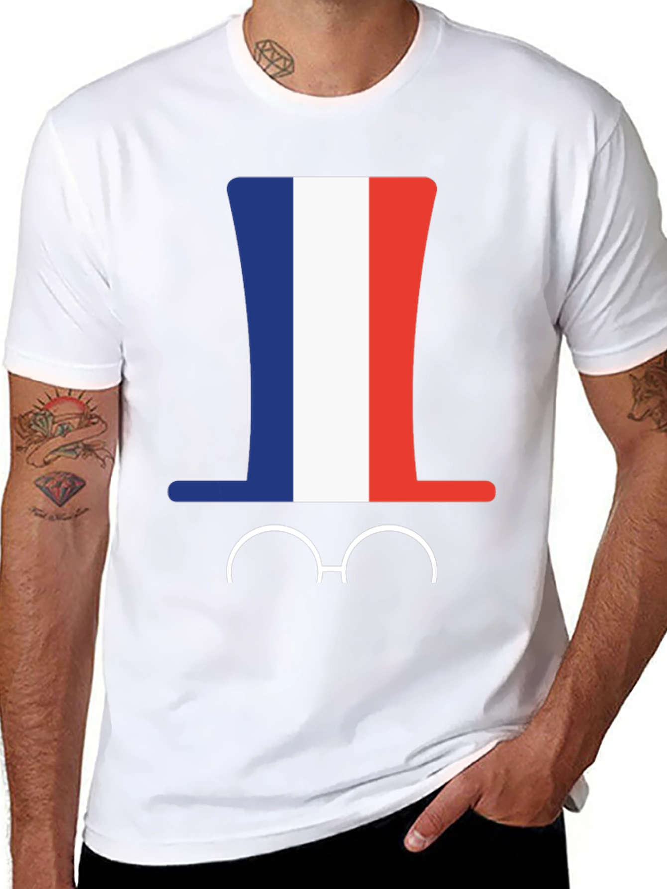 French Flag Hat & Glasses T-Shirt