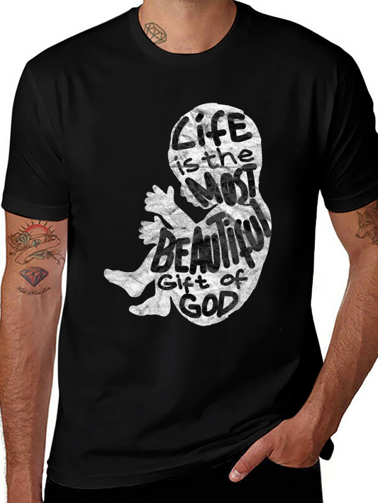 Pro-Life Fetus Graphic Tee - Life is Beautiful Cotton T-Shirt